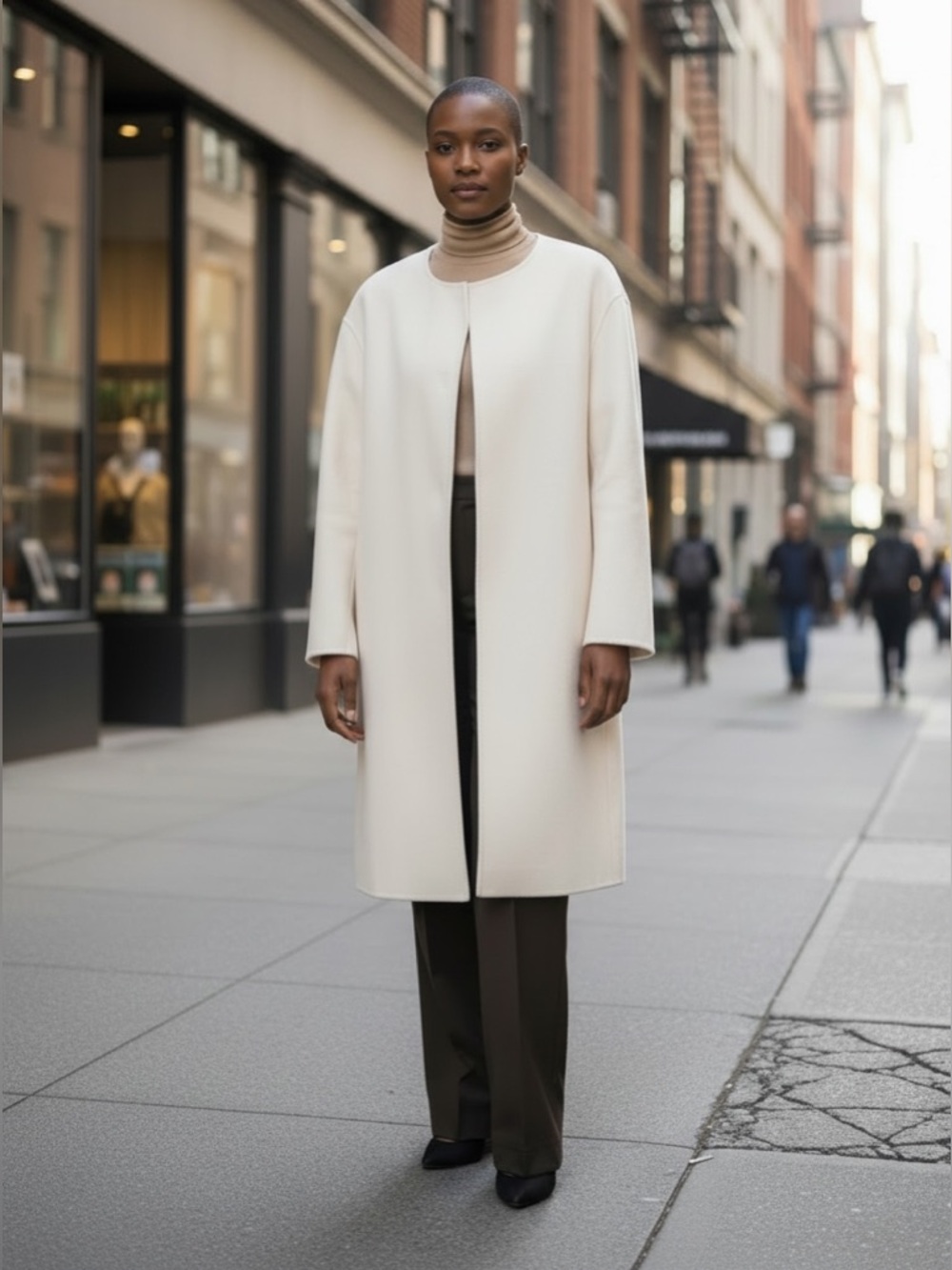 Prada Wool Collarless Coat Off White Size 42